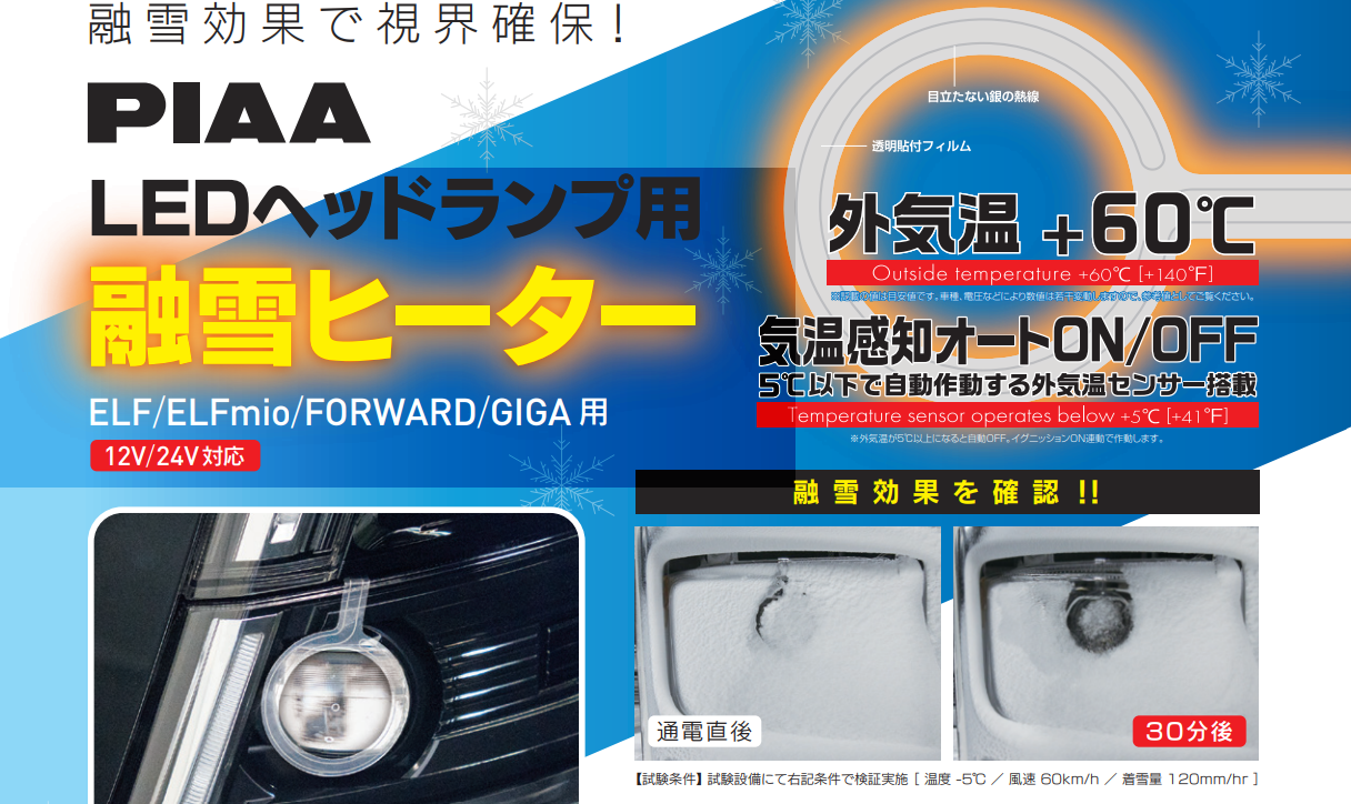 23.0型ELF/ELFmio/FORWARDLEDヘッドランプ用融雪ヒーター発売のお知らせ