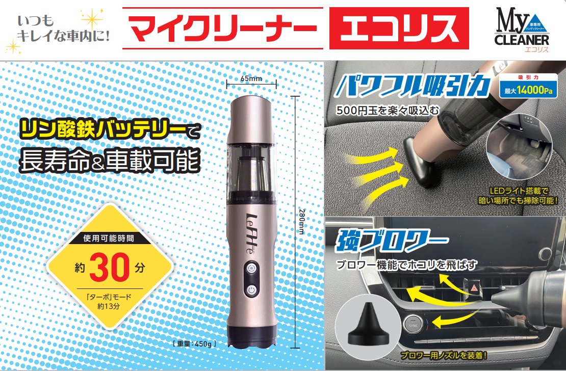 【新発売】車載多機能クリーナー『マイクリーナーエコリス』